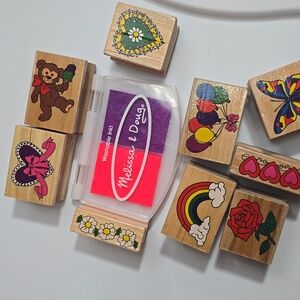 Rubber Stamp Gift Set 10pc 9 Stamps 1 Ink Pad - Melissa & Doug Rainbow Heart